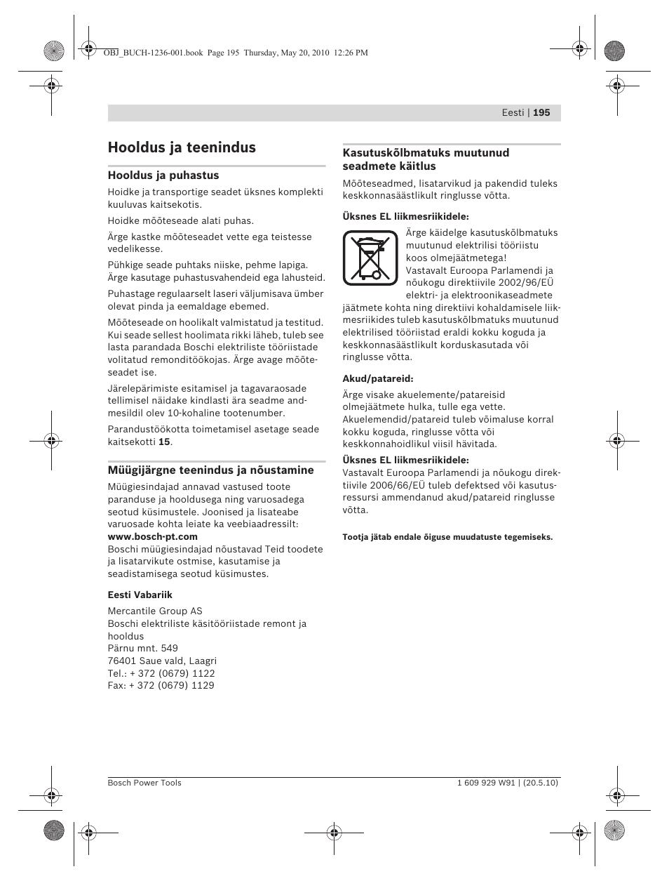 Hooldus ja teenindus | Bosch GLL 2 Professional User Manual | Page 195 / 217