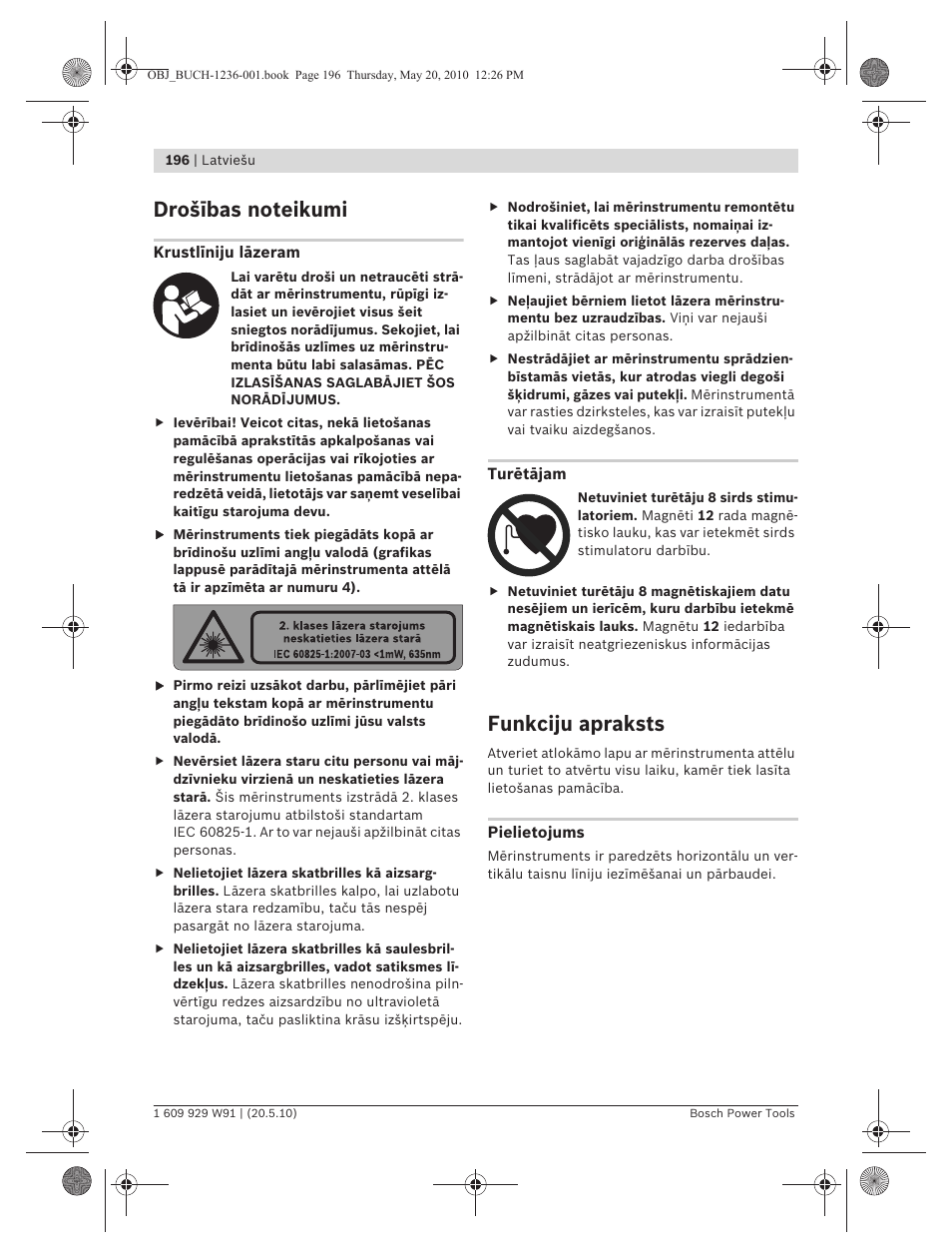 Funkciju apraksts | Bosch GLL 2 Professional User Manual | Page 196 / 217