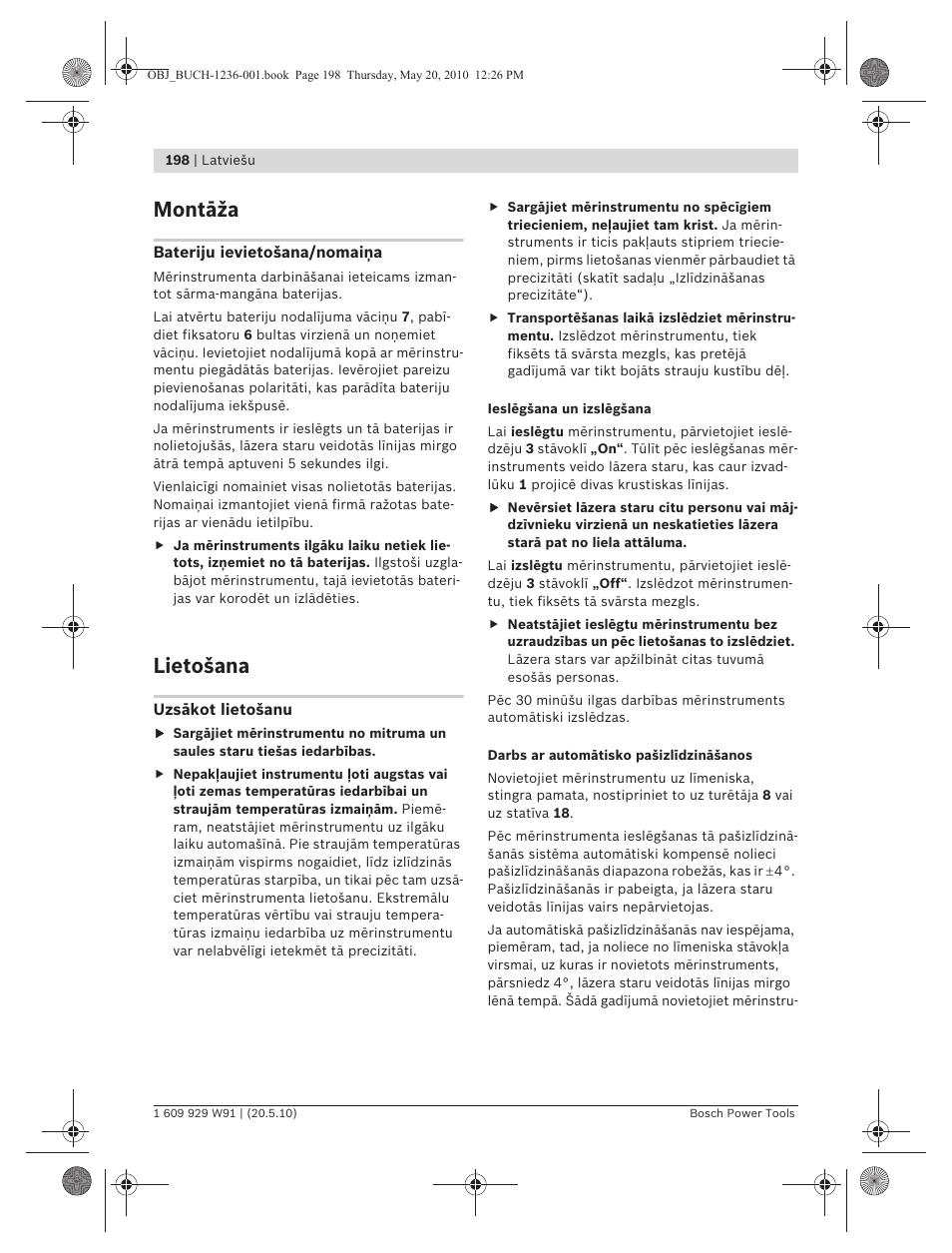 Montāža, Lietošana | Bosch GLL 2 Professional User Manual | Page 198 / 217