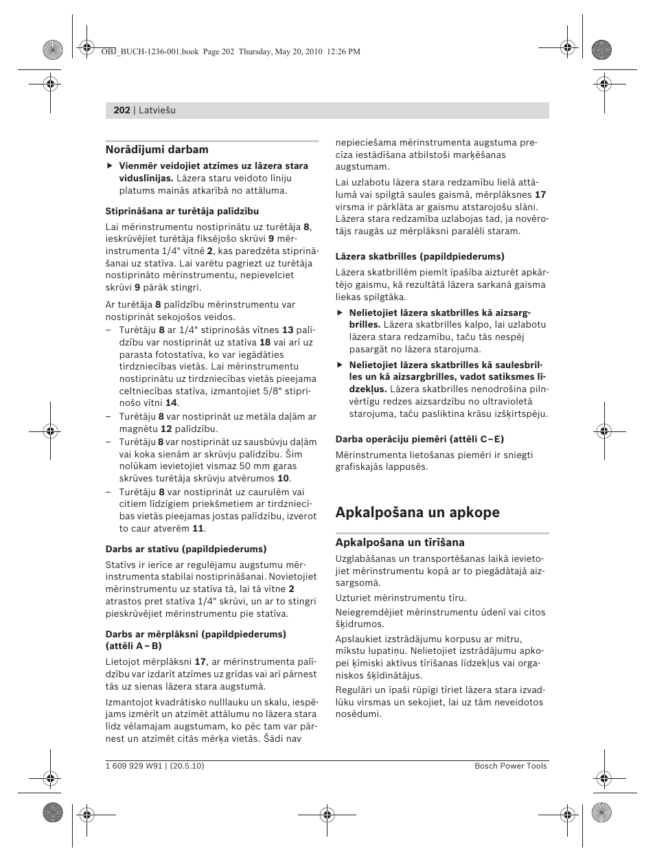 Apkalpošana un apkope | Bosch GLL 2 Professional User Manual | Page 202 / 217