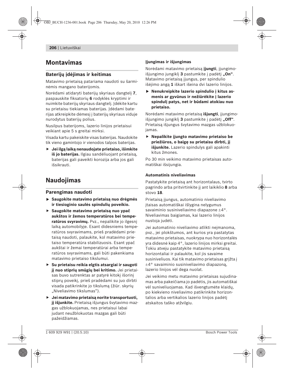 Montavimas, Naudojimas | Bosch GLL 2 Professional User Manual | Page 206 / 217