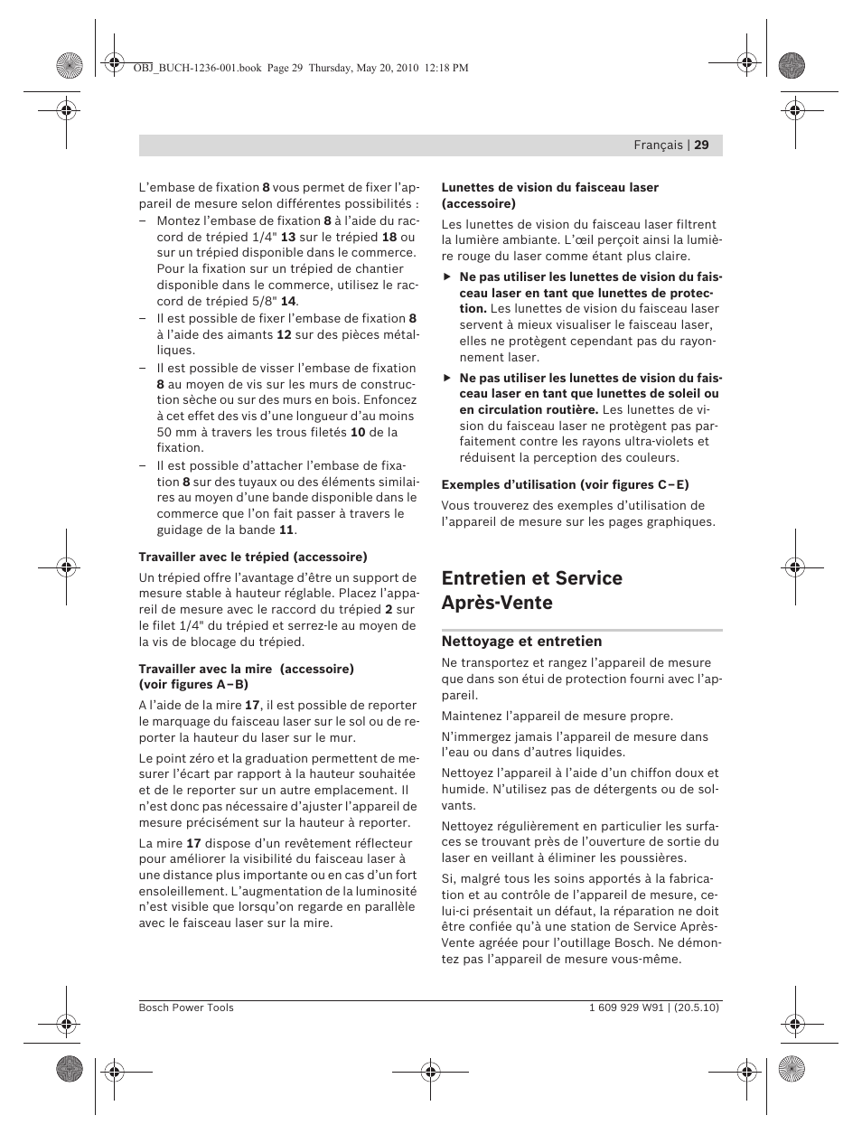 Entretien et service après-vente | Bosch GLL 2 Professional User Manual | Page 29 / 217