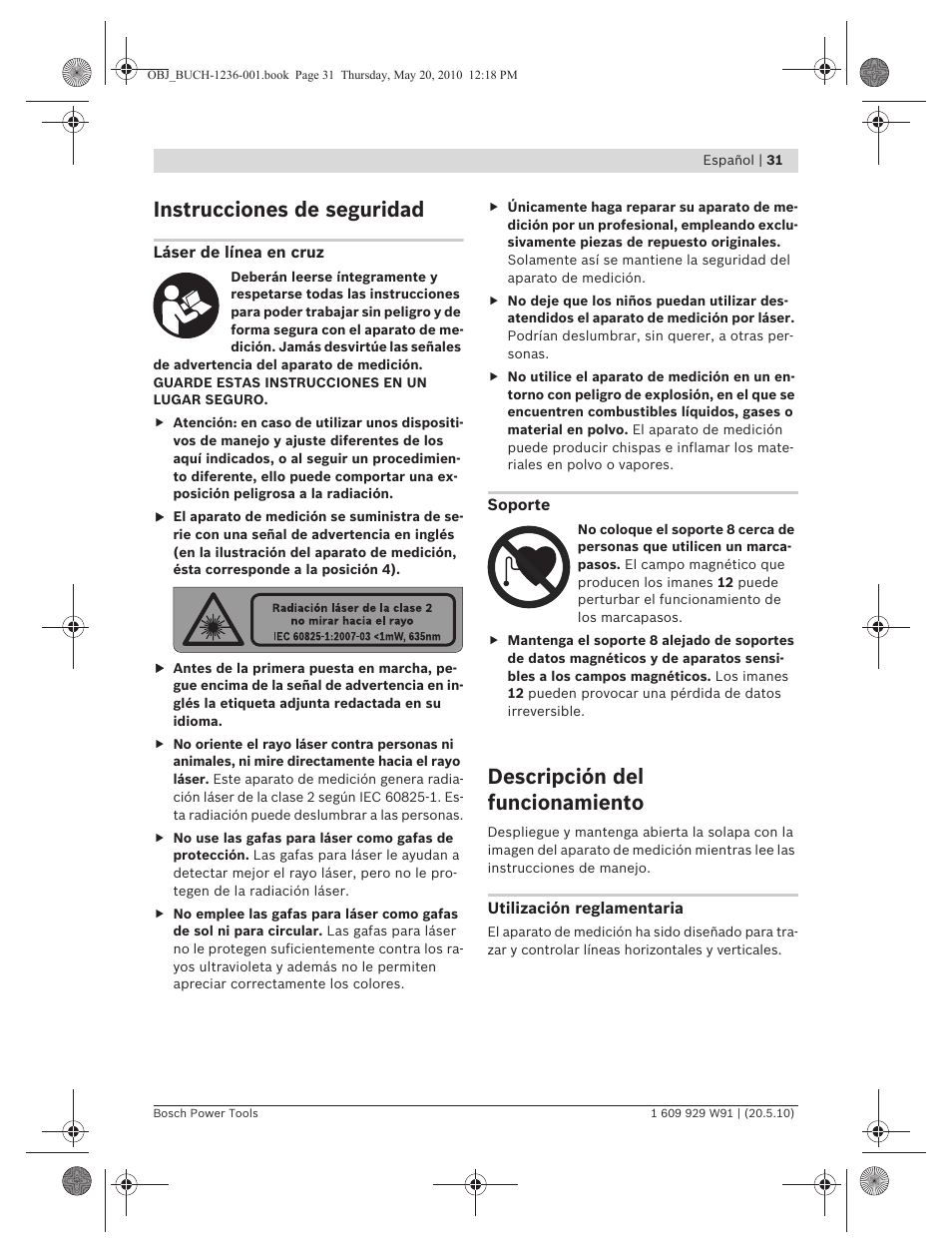 Instrucciones de seguridad, Descripción del funcionamiento | Bosch GLL 2 Professional User Manual | Page 31 / 217