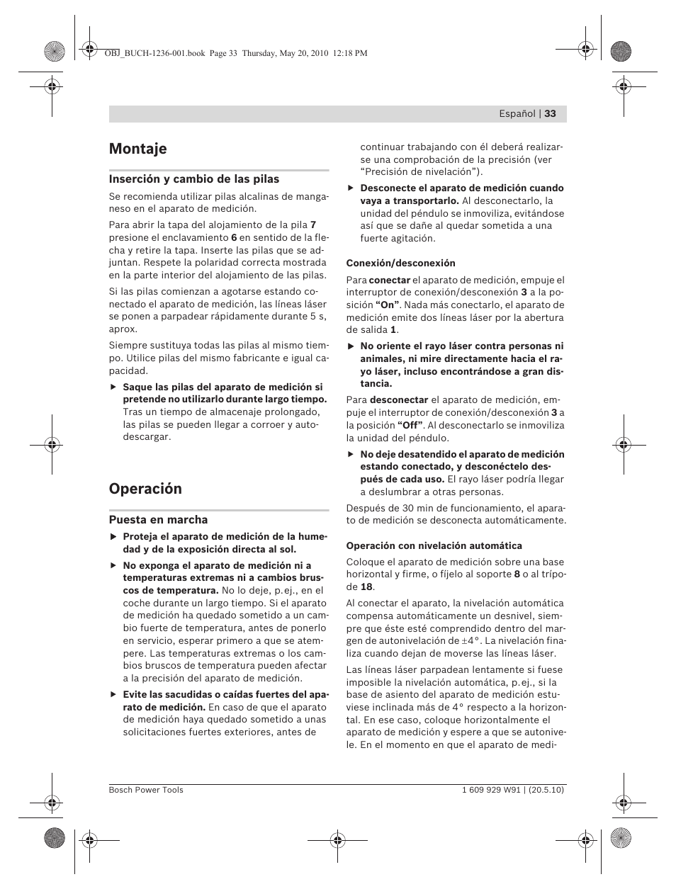 Montaje, Operación | Bosch GLL 2 Professional User Manual | Page 33 / 217