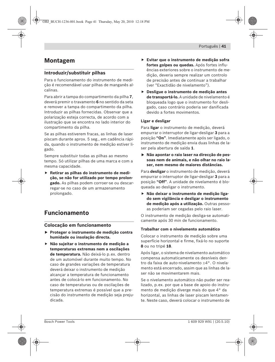 Montagem, Funcionamento | Bosch GLL 2 Professional User Manual | Page 41 / 217