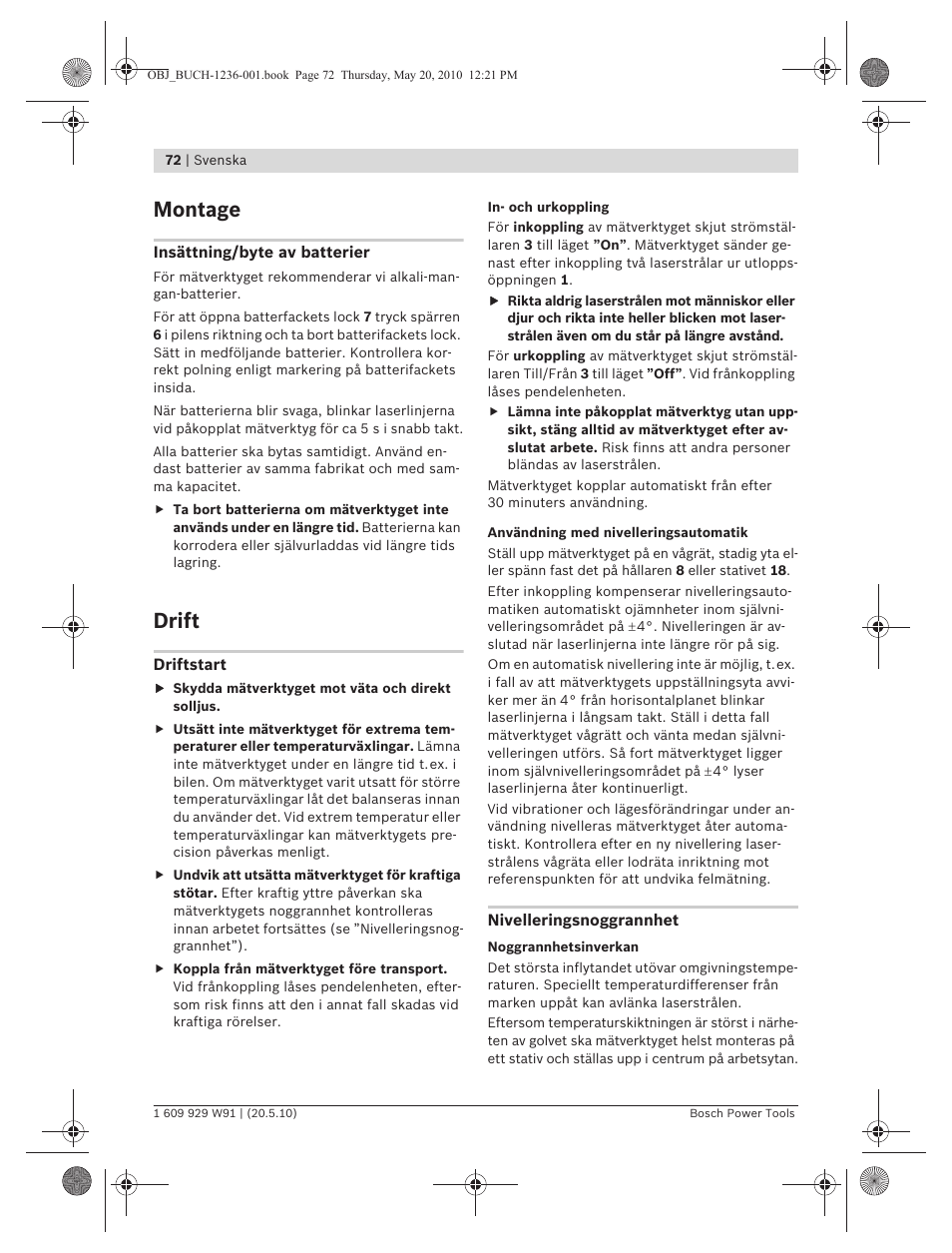 Montage, Drift | Bosch GLL 2 Professional User Manual | Page 72 / 217