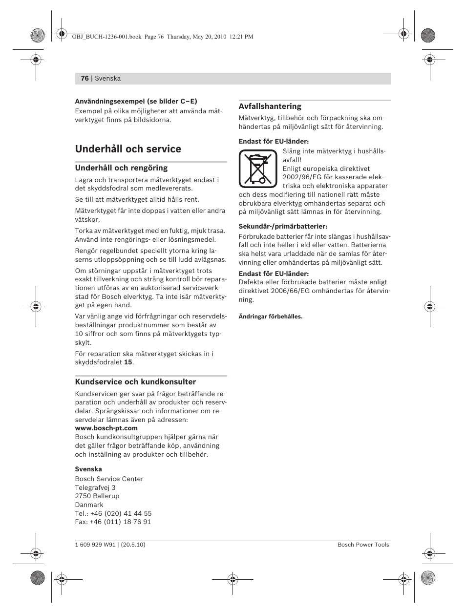 Underhåll och service | Bosch GLL 2 Professional User Manual | Page 76 / 217