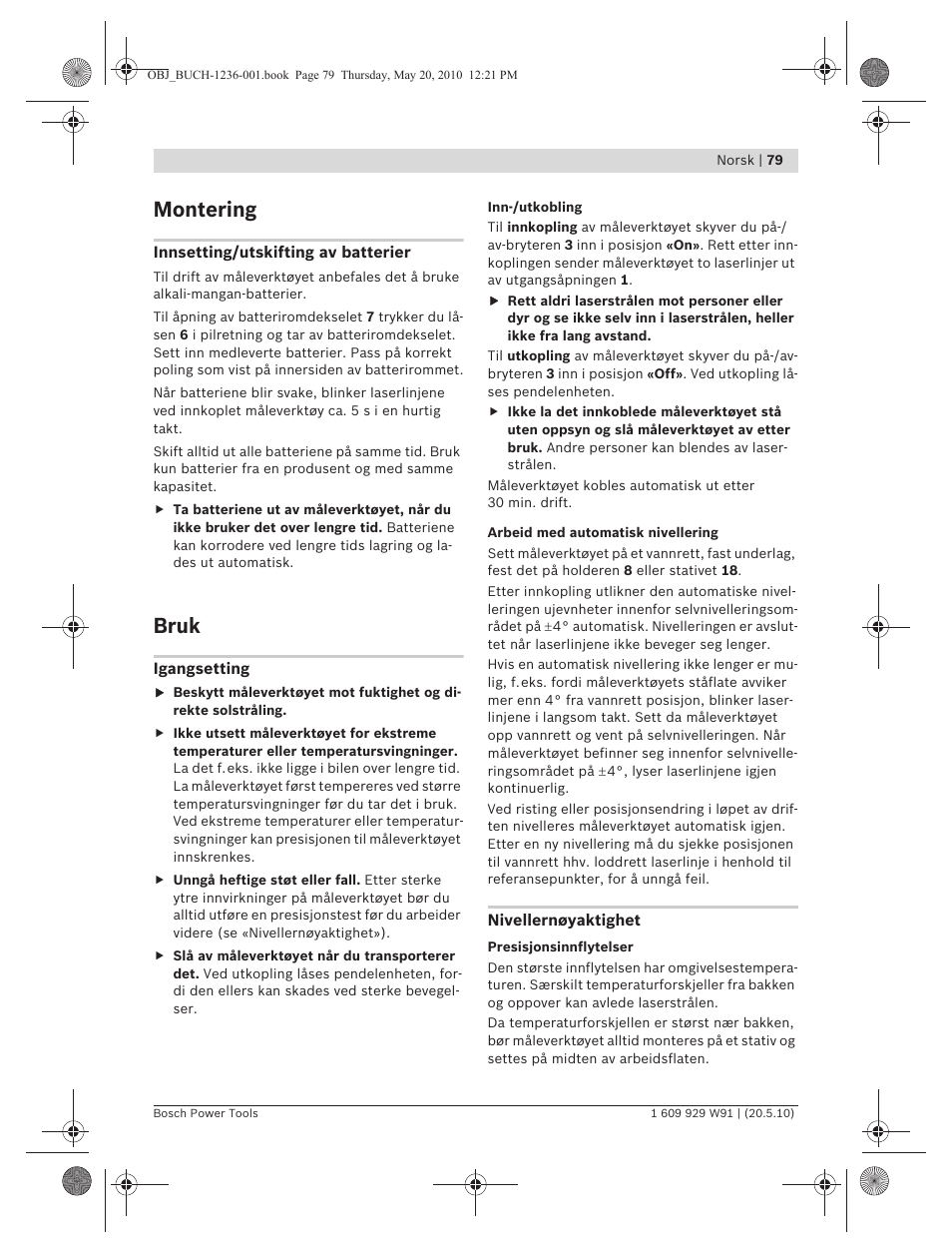 Montering, Bruk | Bosch GLL 2 Professional User Manual | Page 79 / 217