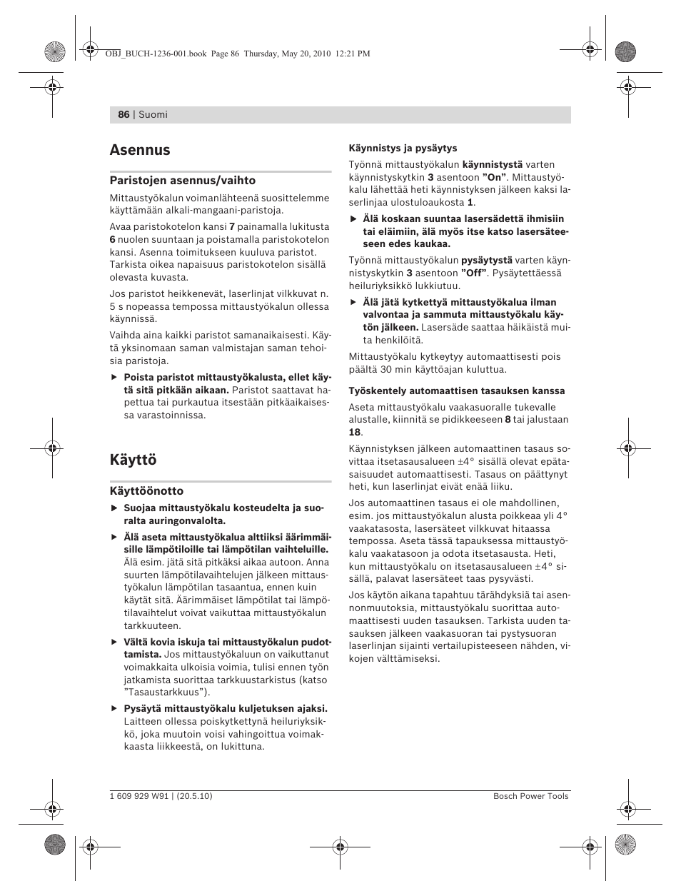 Asennus, Käyttö | Bosch GLL 2 Professional User Manual | Page 86 / 217