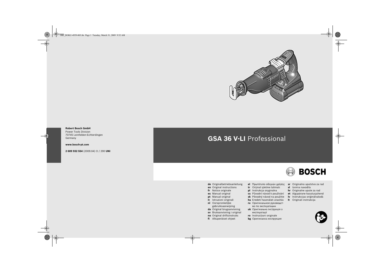 Bosch GSA 36 V-LI Professional User Manual | 289 pages