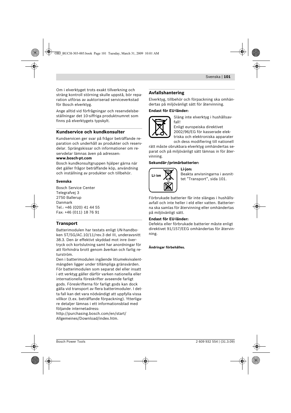 Bosch GSA 36 V-LI Professional User Manual | Page 101 / 289