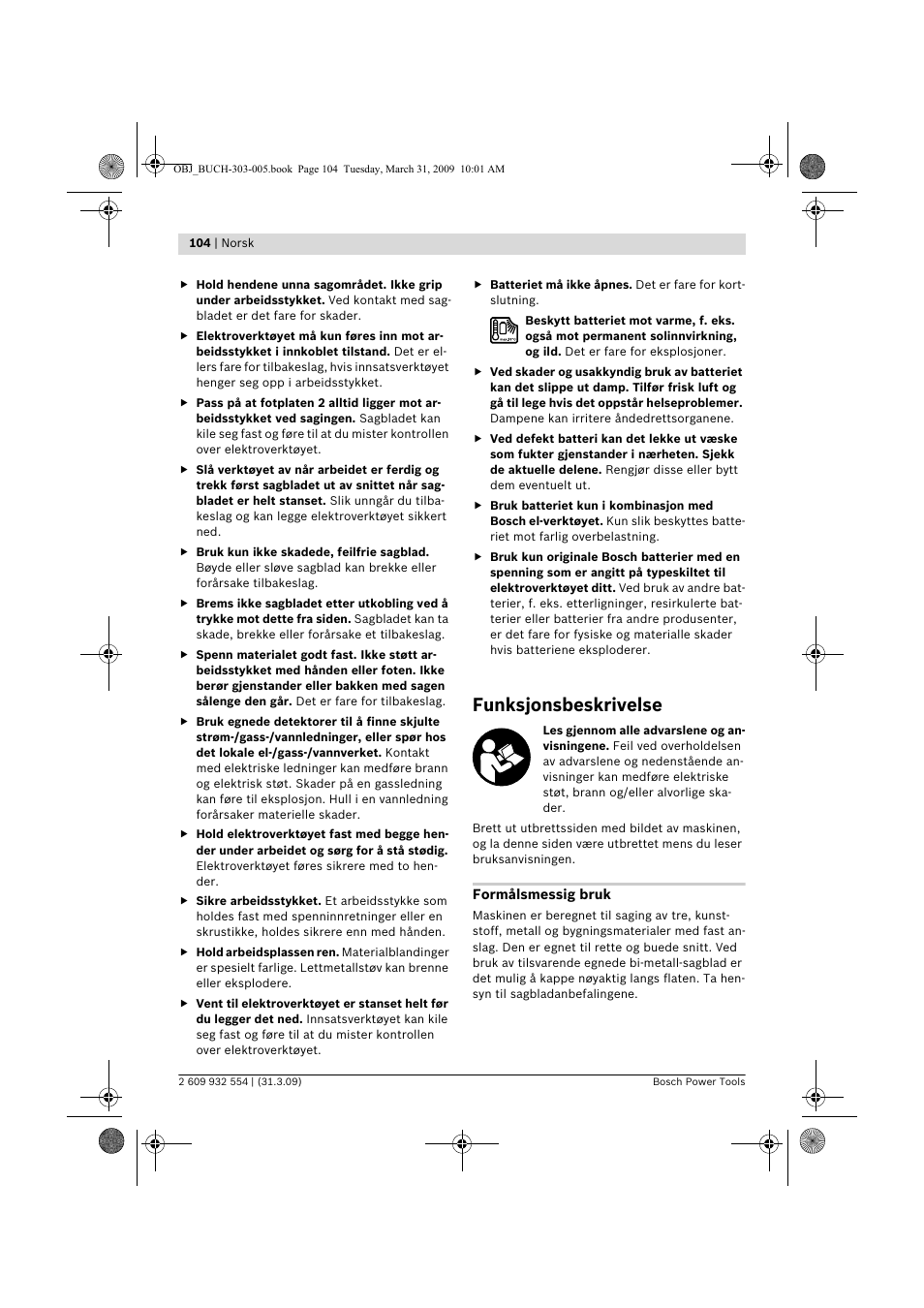 Funksjonsbeskrivelse | Bosch GSA 36 V-LI Professional User Manual | Page 104 / 289