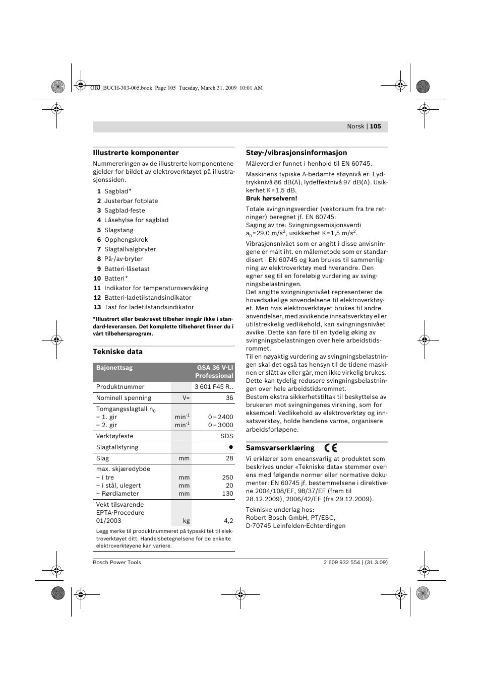 Bosch GSA 36 V-LI Professional User Manual | Page 105 / 289