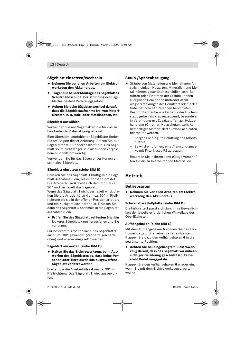 Betrieb | Bosch GSA 36 V-LI Professional User Manual | Page 12 / 289