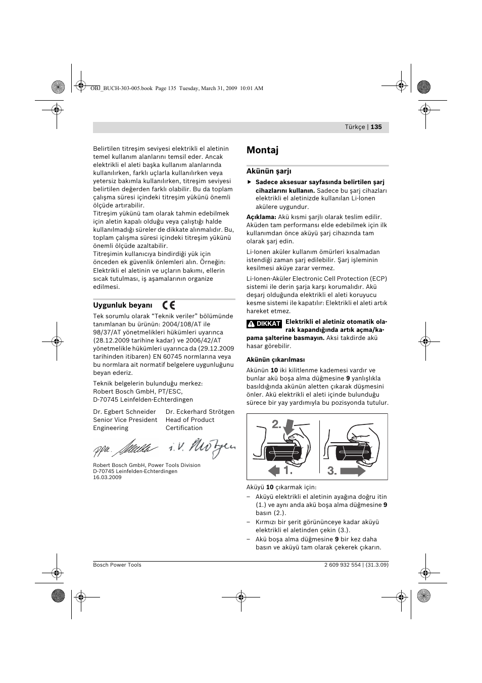 Montaj | Bosch GSA 36 V-LI Professional User Manual | Page 135 / 289