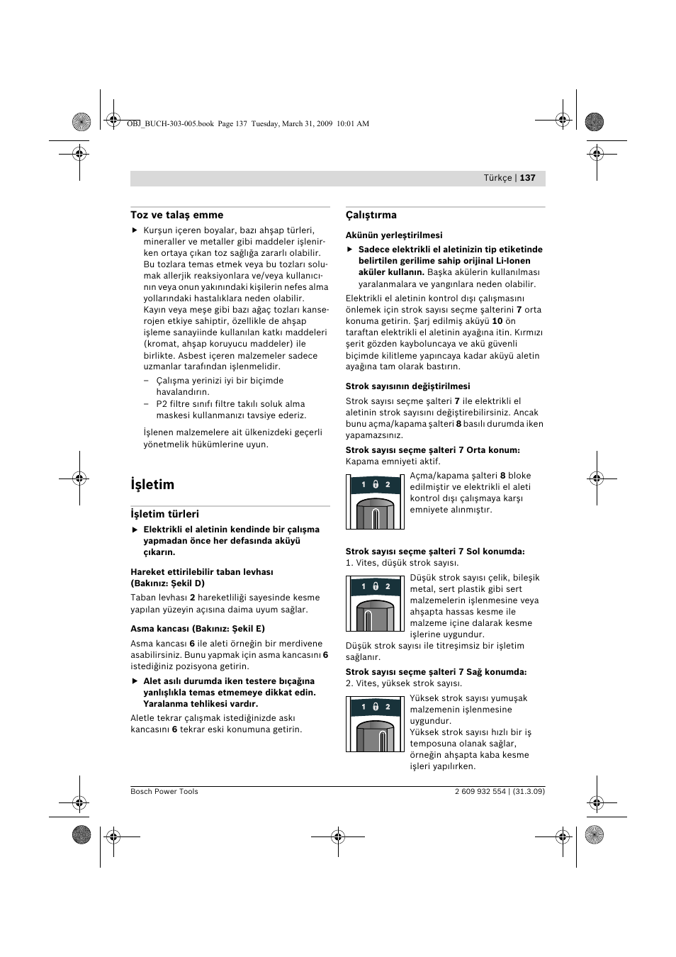 Işletim | Bosch GSA 36 V-LI Professional User Manual | Page 137 / 289