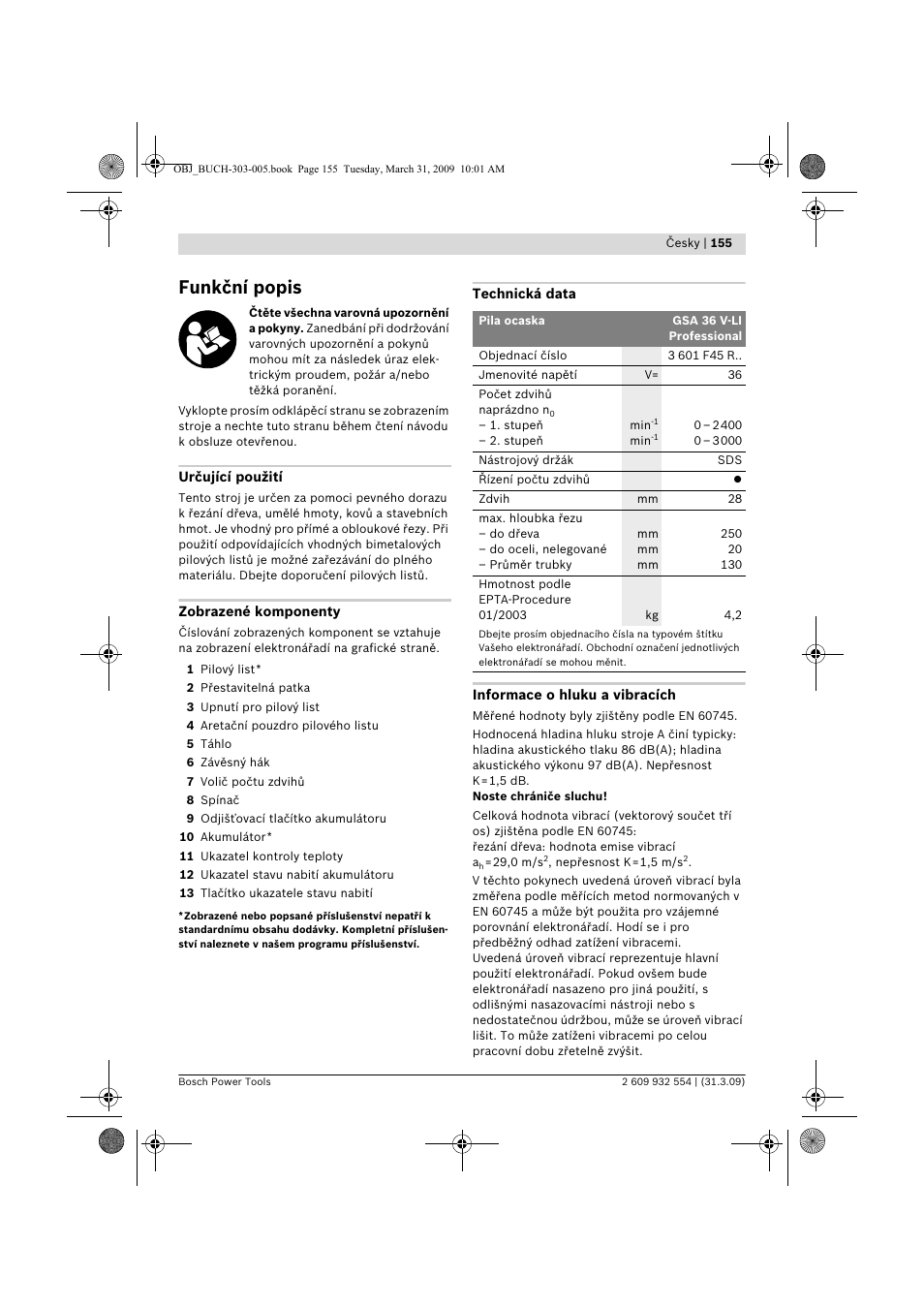 Funkční popis | Bosch GSA 36 V-LI Professional User Manual | Page 155 / 289