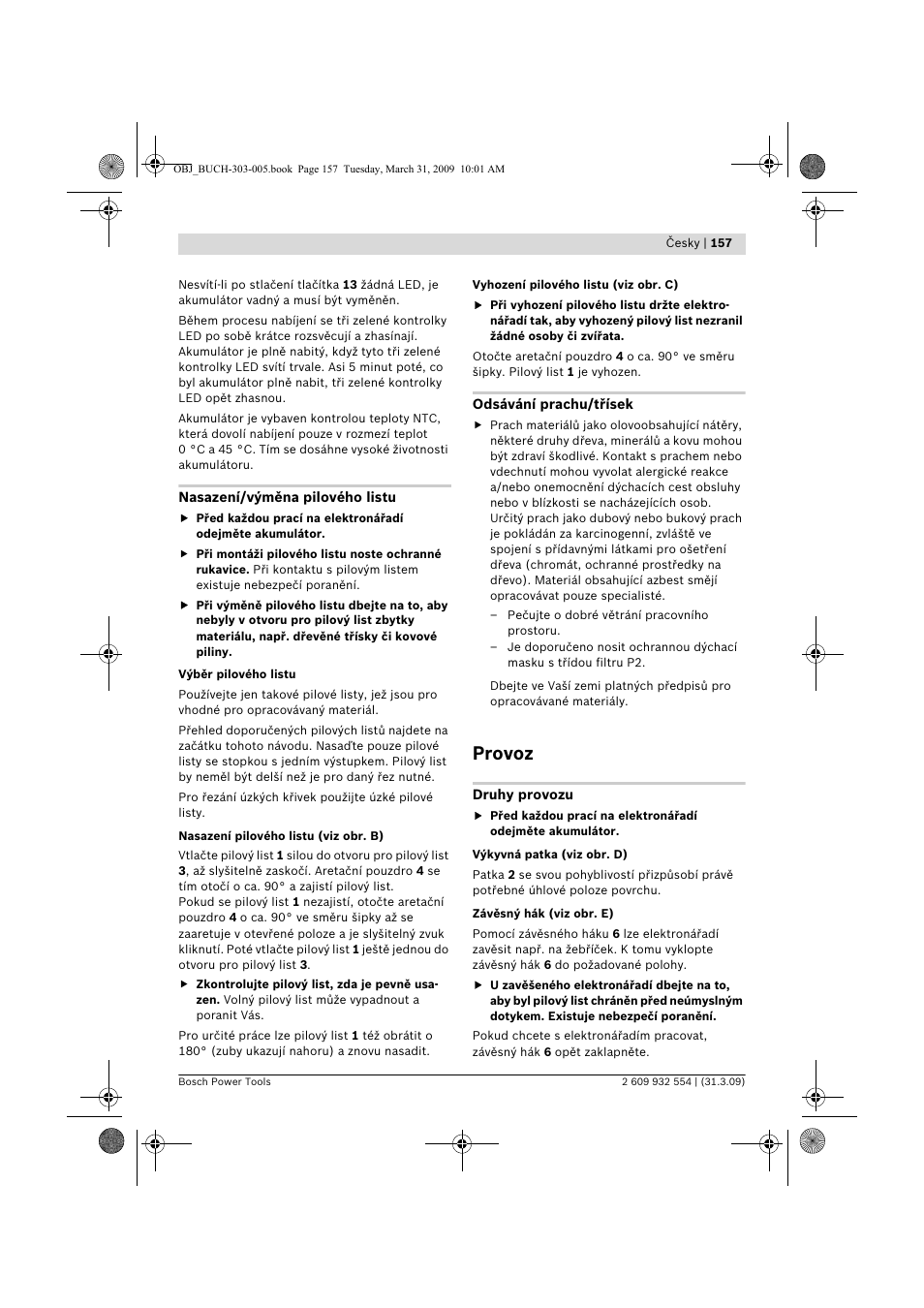 Provoz | Bosch GSA 36 V-LI Professional User Manual | Page 157 / 289