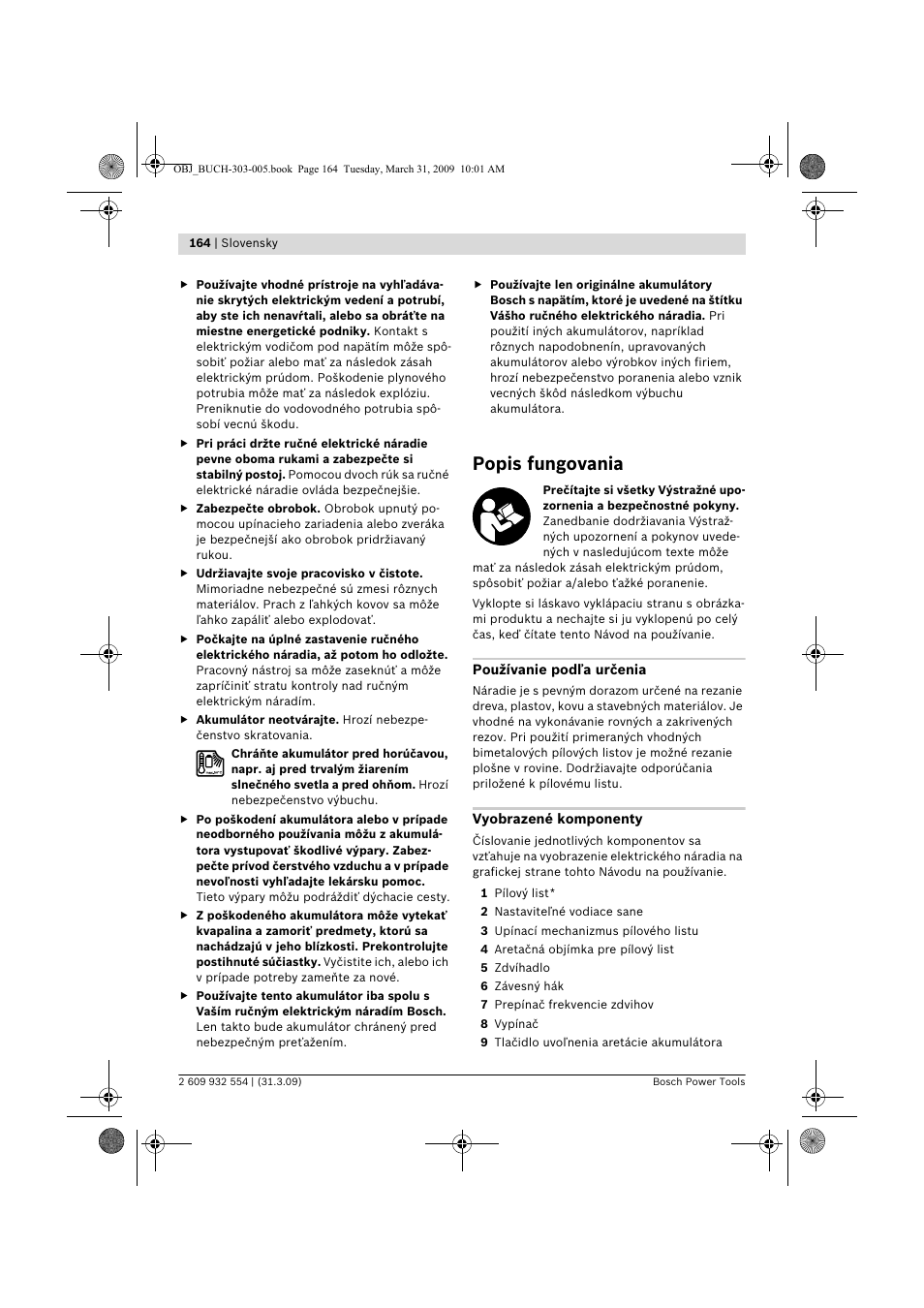 Popis fungovania | Bosch GSA 36 V-LI Professional User Manual | Page 164 / 289