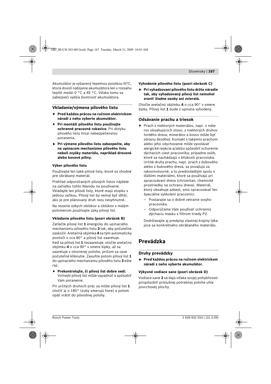 Prevádzka | Bosch GSA 36 V-LI Professional User Manual | Page 167 / 289