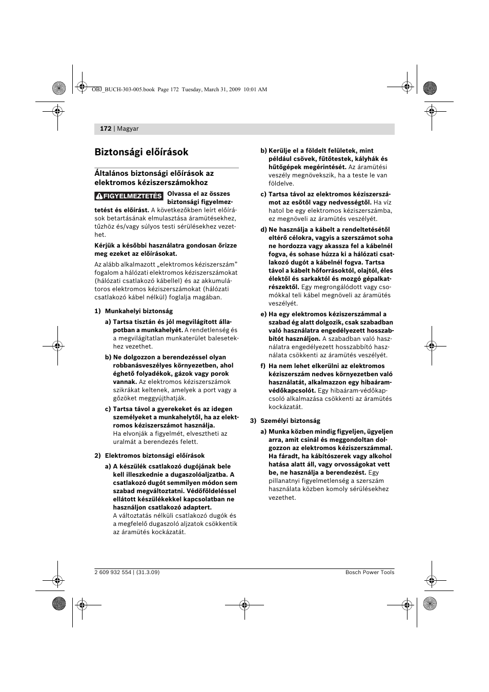 Biztonsági előírások | Bosch GSA 36 V-LI Professional User Manual | Page 172 / 289