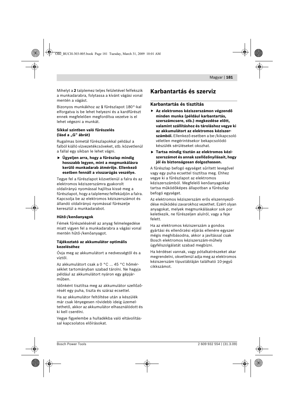 Karbantartás és szerviz | Bosch GSA 36 V-LI Professional User Manual | Page 181 / 289