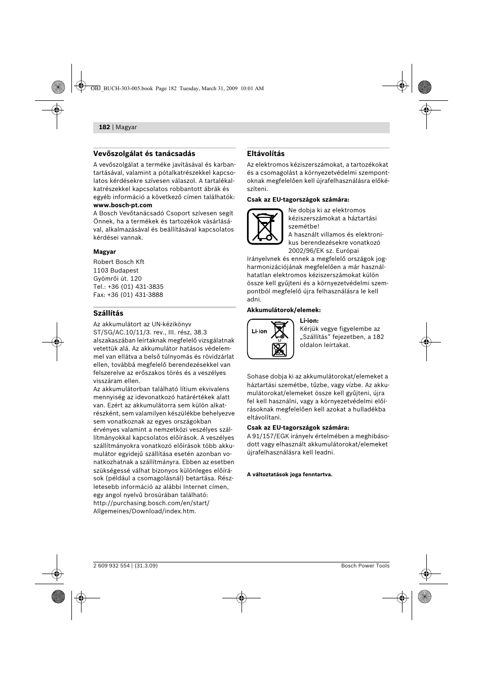 Bosch GSA 36 V-LI Professional User Manual | Page 182 / 289