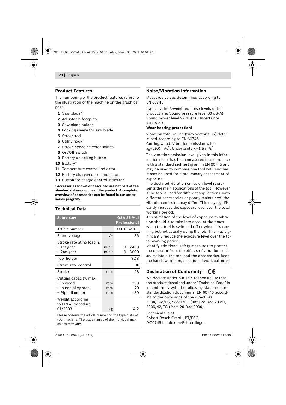 Bosch GSA 36 V-LI Professional User Manual | Page 20 / 289