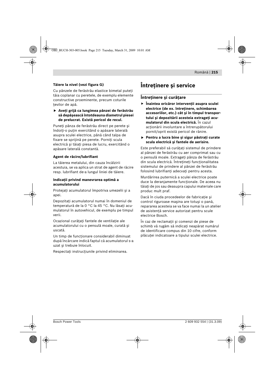 Întreţinere şi service | Bosch GSA 36 V-LI Professional User Manual | Page 215 / 289