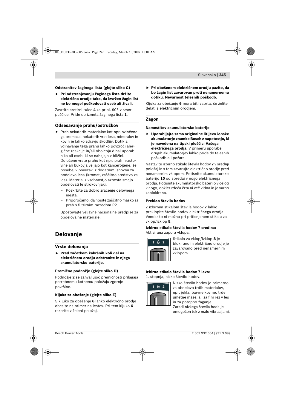 Delovanje | Bosch GSA 36 V-LI Professional User Manual | Page 245 / 289