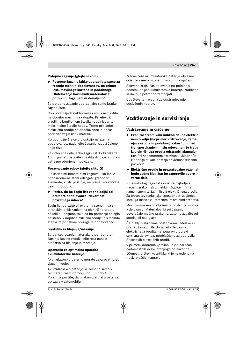 Vzdrževanje in servisiranje | Bosch GSA 36 V-LI Professional User Manual | Page 247 / 289