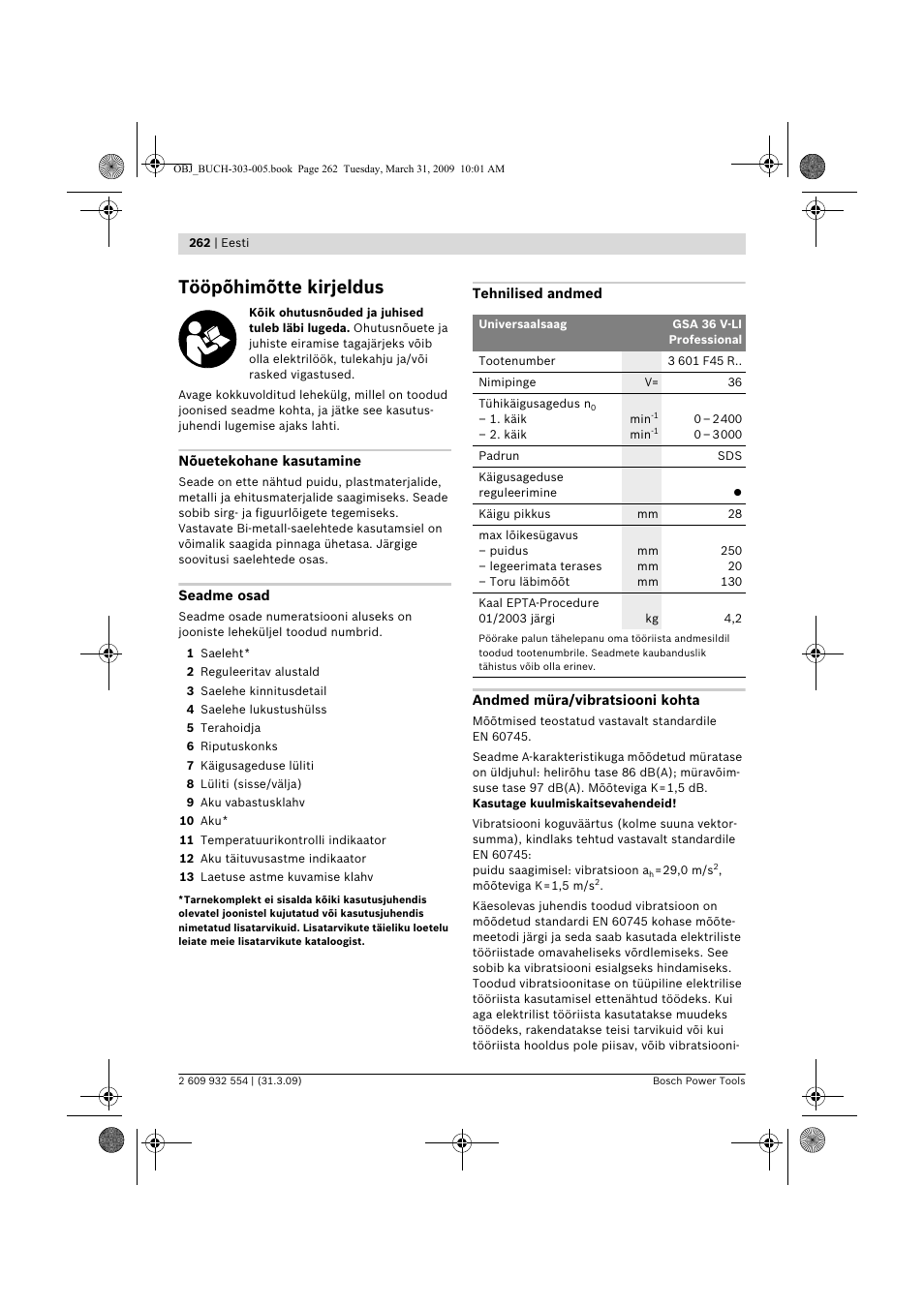 Tööpõhimõtte kirjeldus | Bosch GSA 36 V-LI Professional User Manual | Page 262 / 289