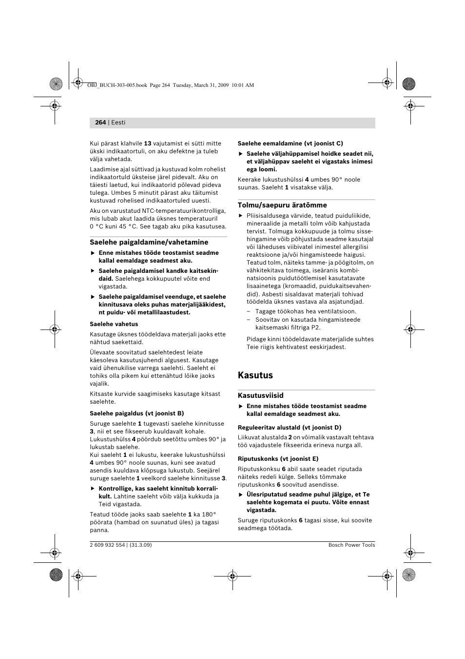 Kasutus | Bosch GSA 36 V-LI Professional User Manual | Page 264 / 289