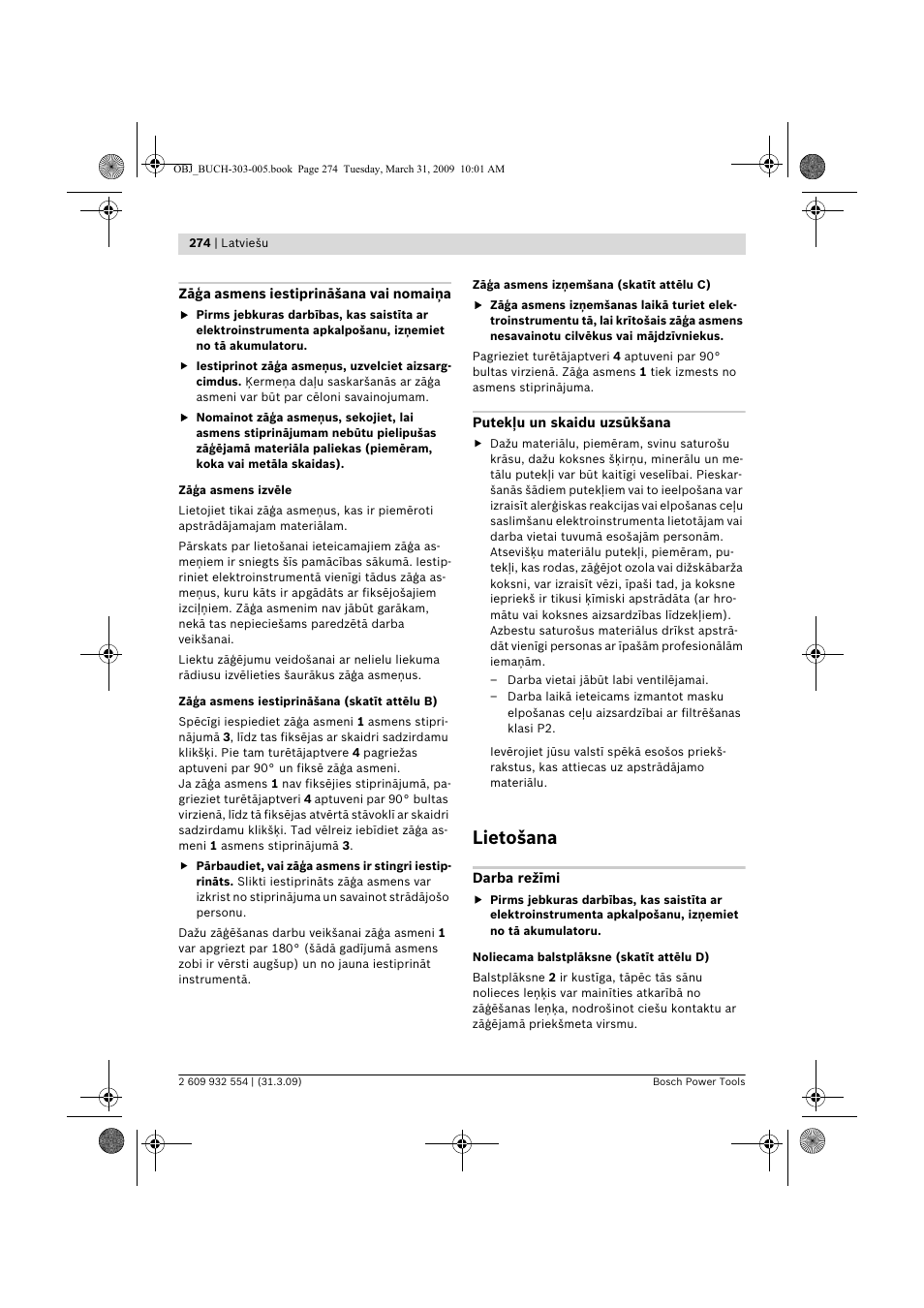 Lietošana | Bosch GSA 36 V-LI Professional User Manual | Page 274 / 289