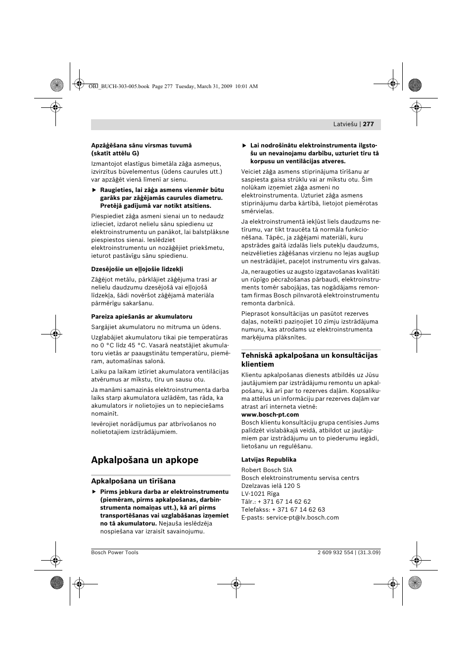 Apkalpošana un apkope | Bosch GSA 36 V-LI Professional User Manual | Page 277 / 289