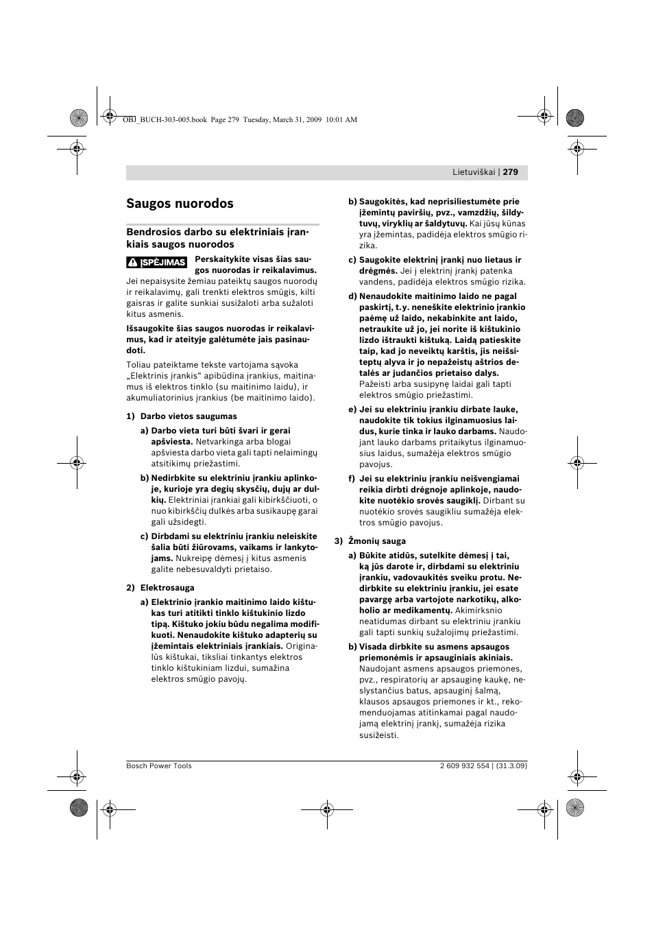 Saugos nuorodos | Bosch GSA 36 V-LI Professional User Manual | Page 279 / 289