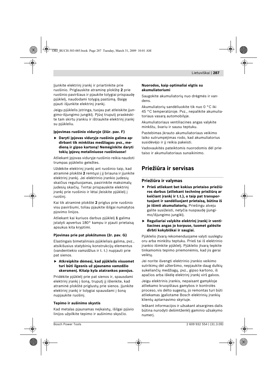 Priežiūra ir servisas | Bosch GSA 36 V-LI Professional User Manual | Page 287 / 289