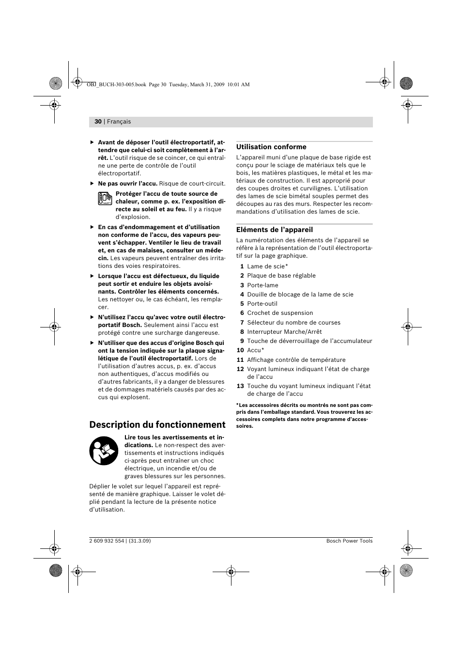 Description du fonctionnement | Bosch GSA 36 V-LI Professional User Manual | Page 30 / 289