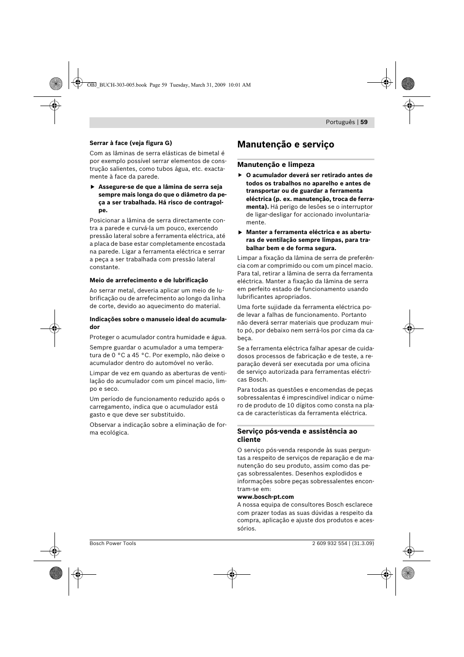 Manutenção e serviço | Bosch GSA 36 V-LI Professional User Manual | Page 59 / 289