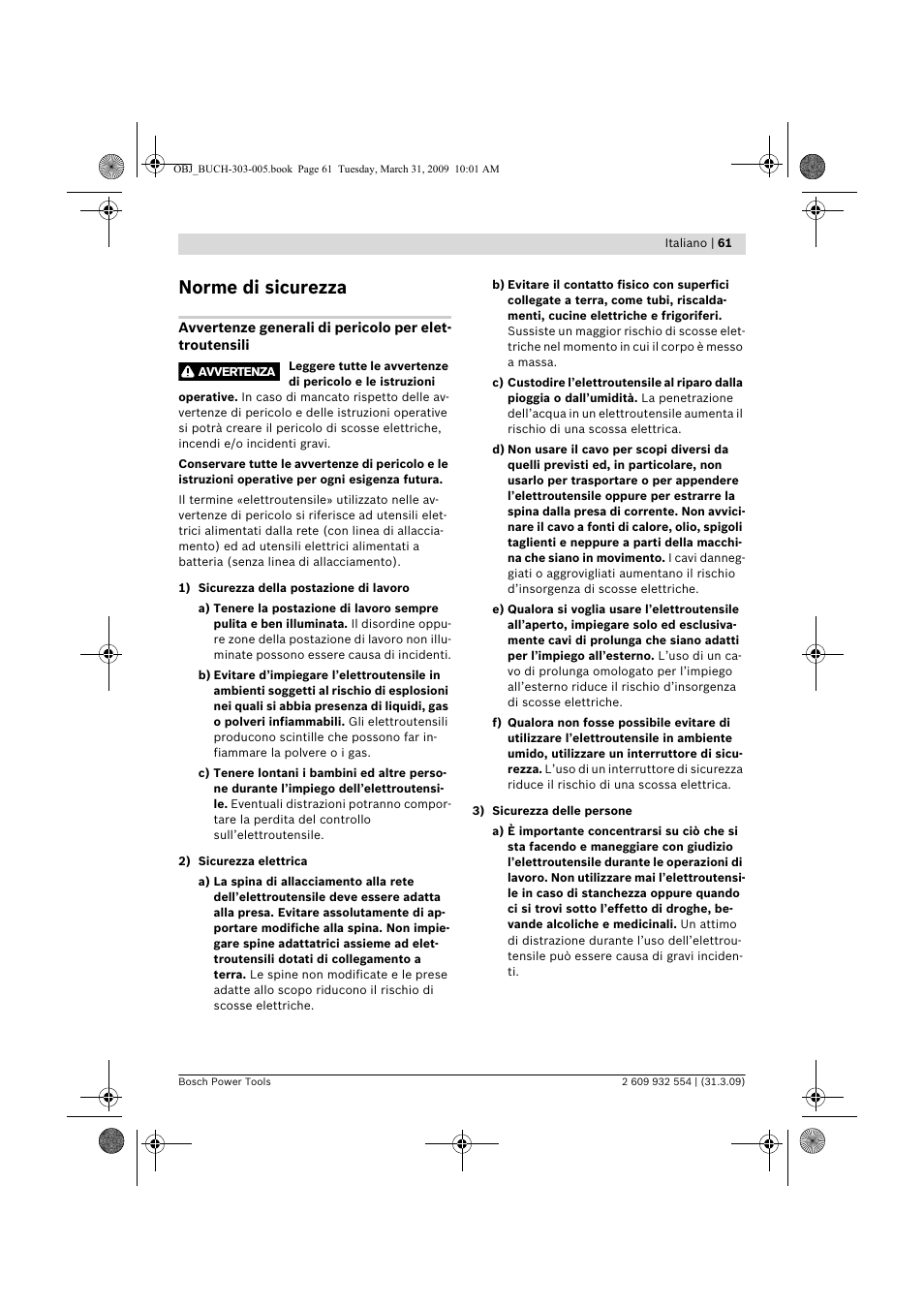 Norme di sicurezza | Bosch GSA 36 V-LI Professional User Manual | Page 61 / 289