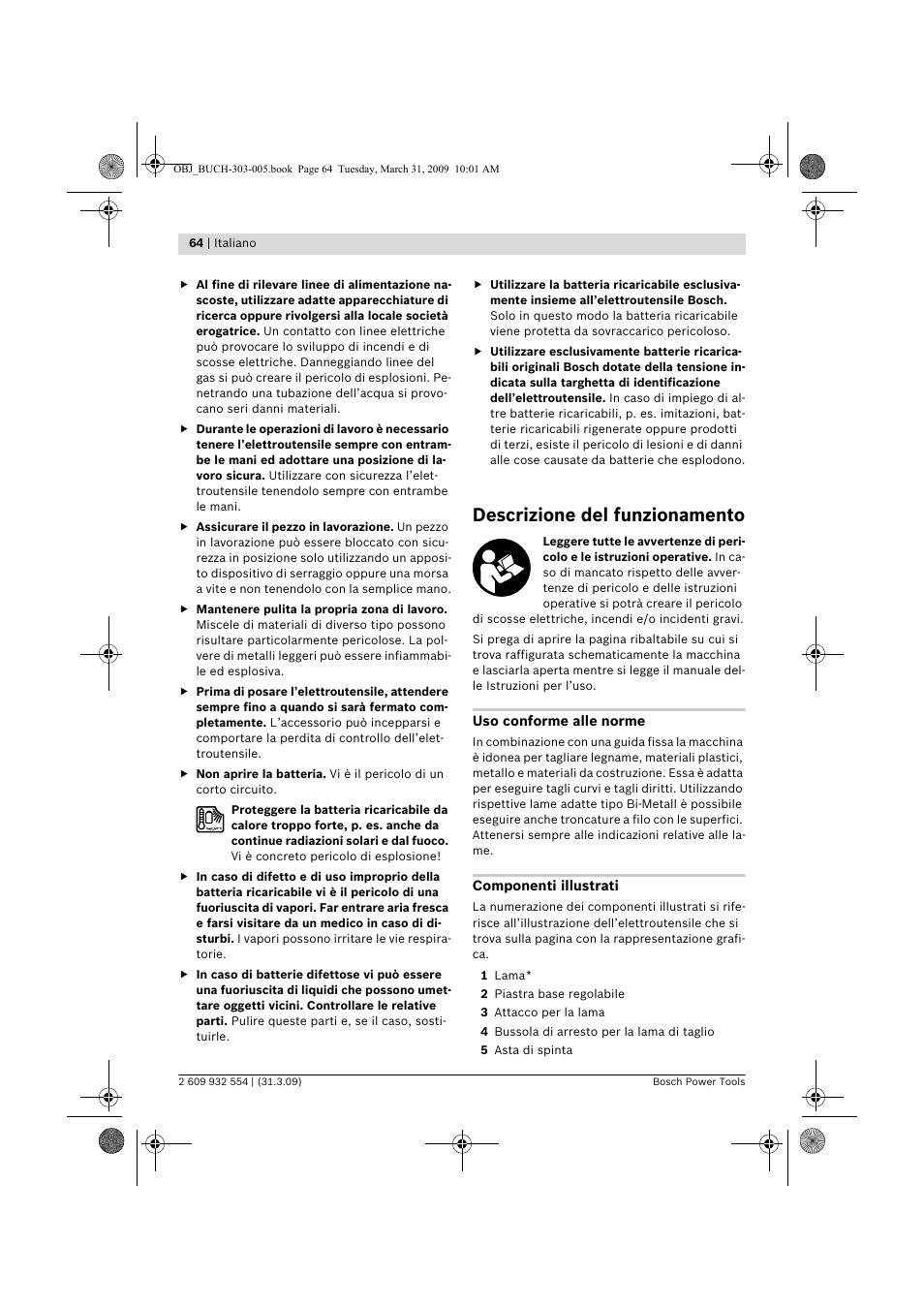 Descrizione del funzionamento | Bosch GSA 36 V-LI Professional User Manual | Page 64 / 289