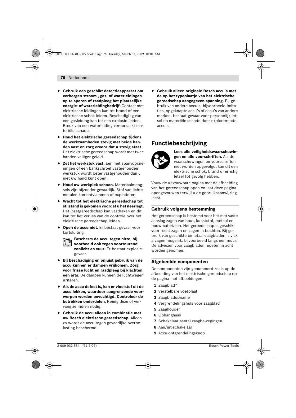 Functiebeschrijving | Bosch GSA 36 V-LI Professional User Manual | Page 76 / 289