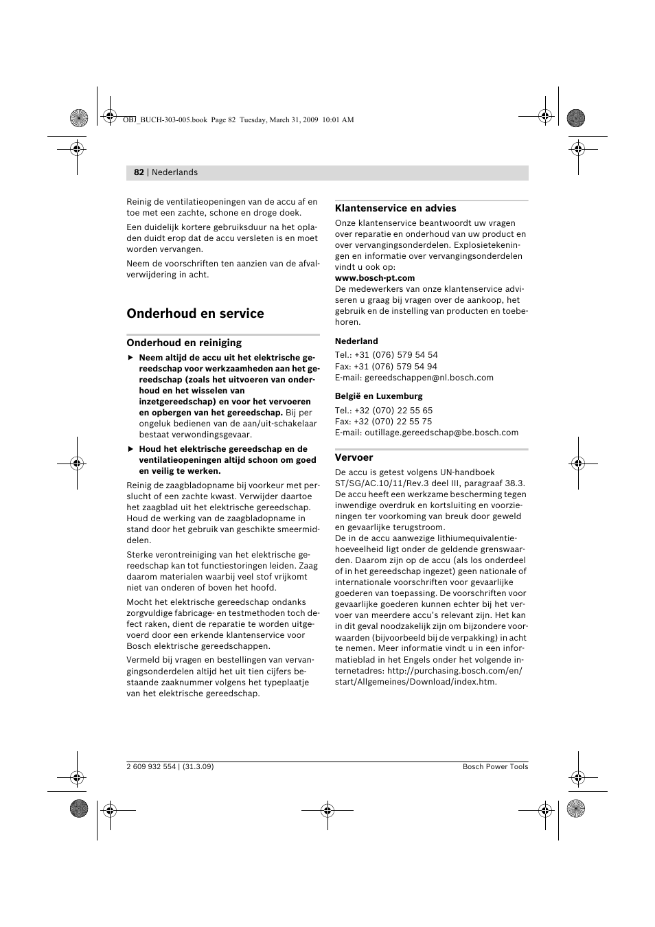 Onderhoud en service | Bosch GSA 36 V-LI Professional User Manual | Page 82 / 289