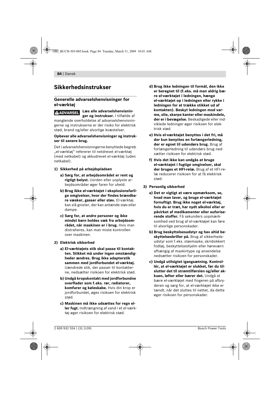 Sikkerhedsinstrukser | Bosch GSA 36 V-LI Professional User Manual | Page 84 / 289