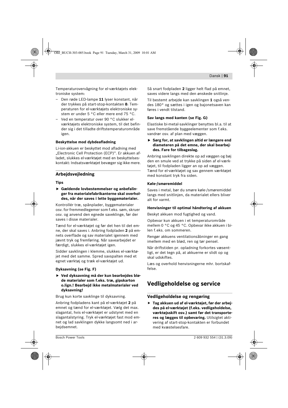 Vedligeholdelse og service | Bosch GSA 36 V-LI Professional User Manual | Page 91 / 289