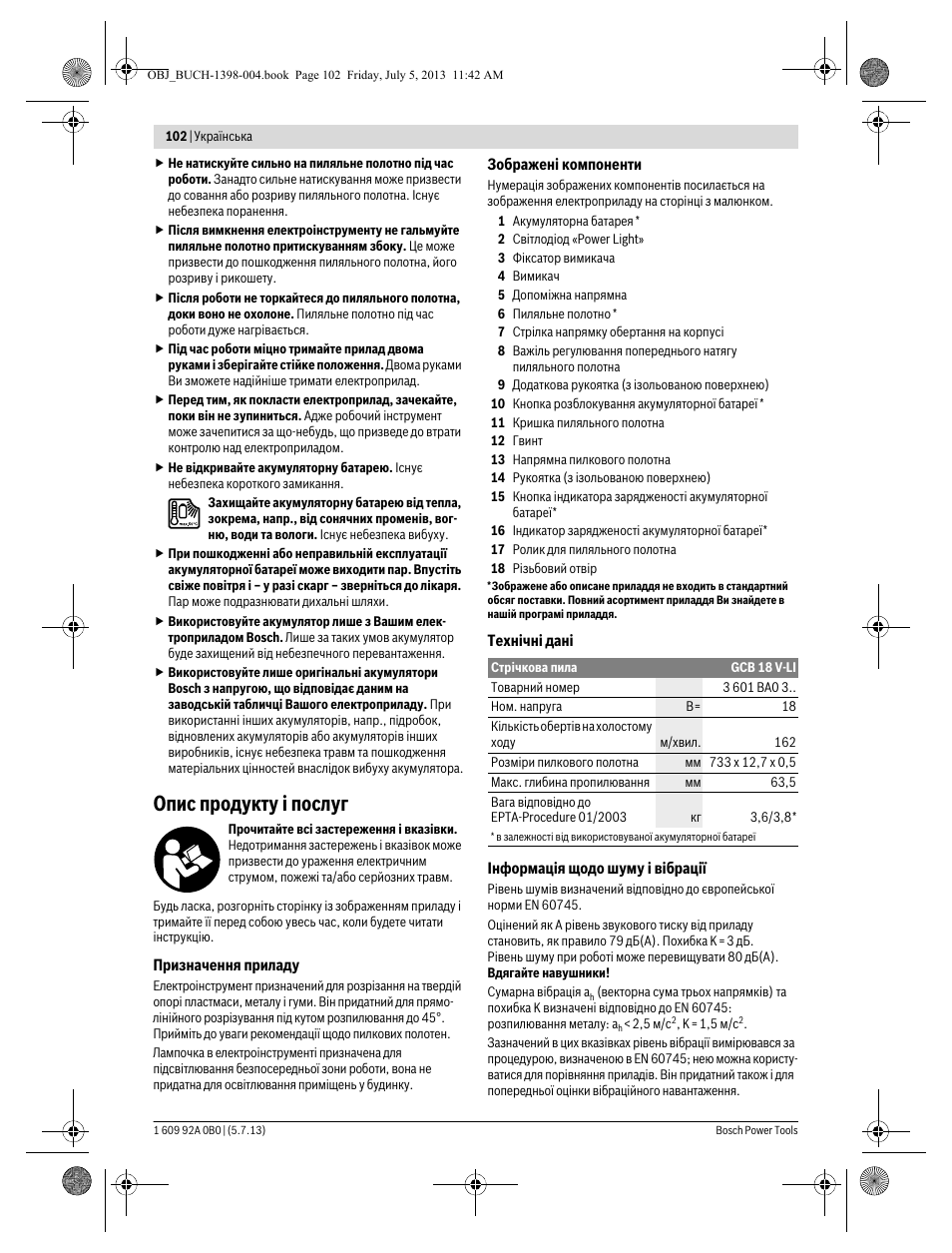 Опис продукту і послуг | Bosch GCB 18 V-LI Professional User Manual | Page 102 / 168