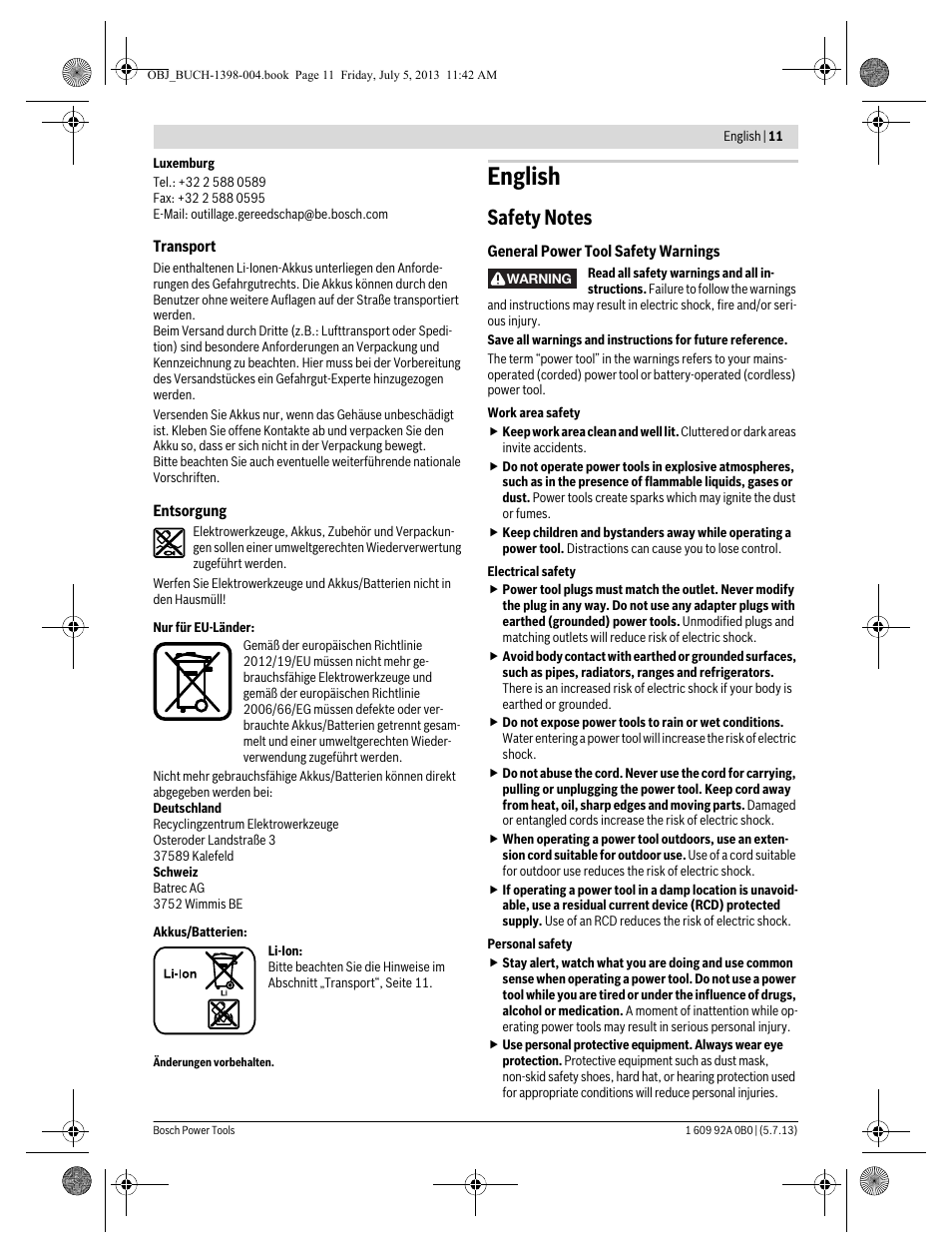 English | Bosch GCB 18 V-LI Professional User Manual | Page 11 / 168