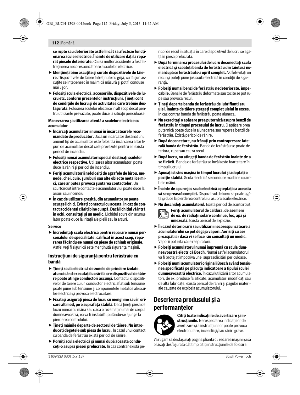 Descrierea produsului şi a performanţelor | Bosch GCB 18 V-LI Professional User Manual | Page 112 / 168