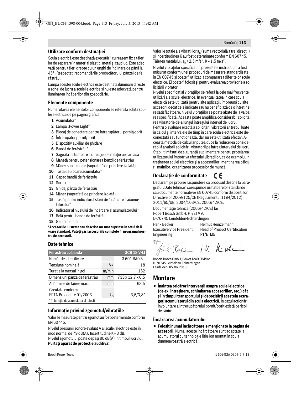 Montare | Bosch GCB 18 V-LI Professional User Manual | Page 113 / 168