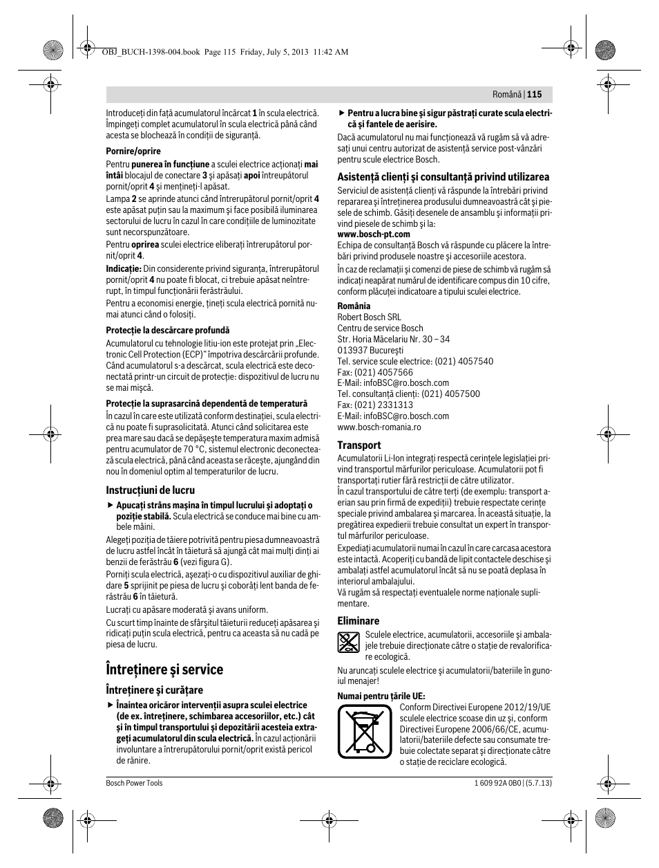 Întreţinere şi service | Bosch GCB 18 V-LI Professional User Manual | Page 115 / 168